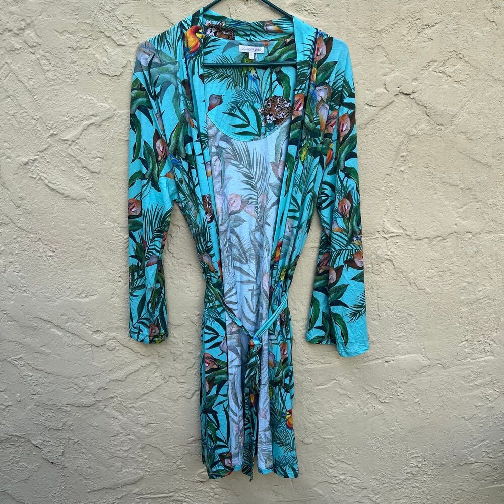 Johnny Was "Taina" Tropical Print Cotton Modal Sleep Robe - Size XL